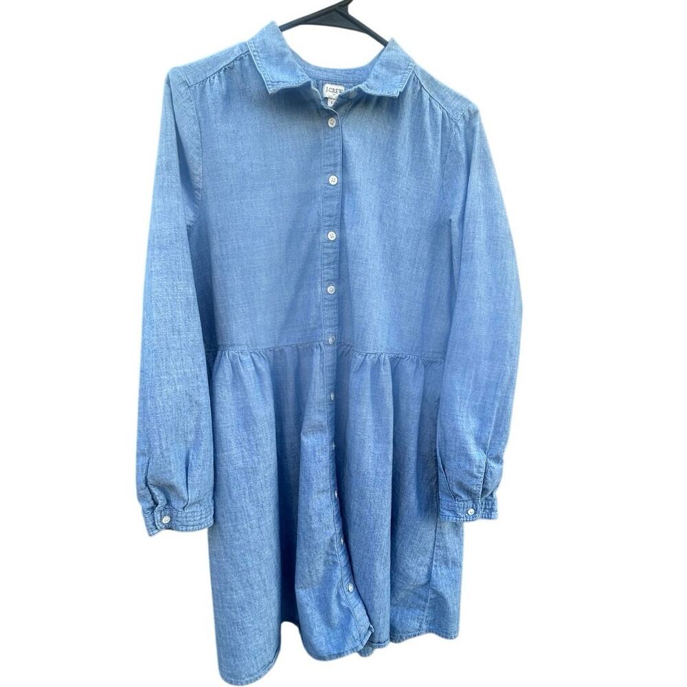 J Crew Re-Imagined Denim Drop Waist Shirt Dress Size 12 Chambray